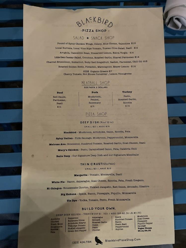 Blackbird Pizza Shop Menu image 2